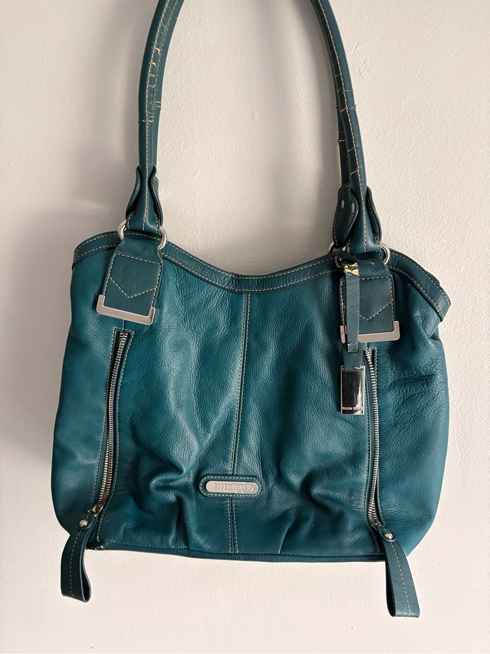 Ellen Tracy Teal Leather Hobo Shoulder Bag